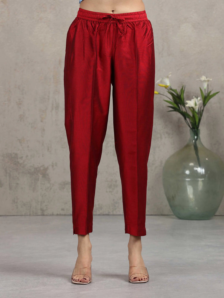 Maroon Floral Embroidered Straight Ethnic Set