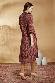 Maroon Floral Printed Cotton A-Line Kurta