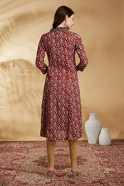 Maroon Floral Printed Cotton A-Line Kurta