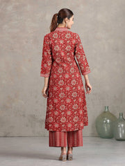 Maroon Floral Printed Straight Co-ord Set