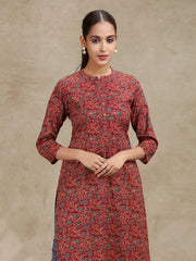 Maroon Floral Printed Straight Cotton Kurta