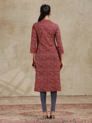 Maroon Floral Printed Straight Cotton Kurta