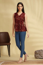 Maroon Jaipuri Cotton Printed Short kurta online for women and girls