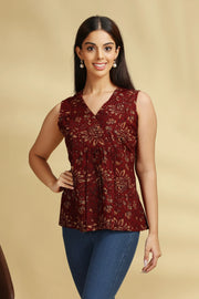 Maroon Jaipuri Cotton Printed Short kurta online for women and girls