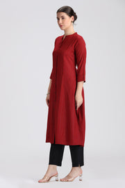 Maroon Jari Stripe Solid A Line Kurta