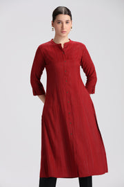 Maroon Jari Stripe Solid A Line Kurta