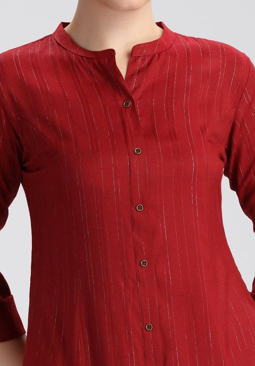Maroon Jari Stripe Solid A Line Kurta