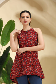 Maroon Printed A-Line Cotton Tunic
