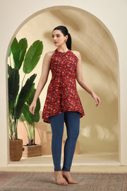 Maroon Printed A-Line Cotton Tunic