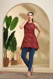 Maroon Printed A-Line Cotton Tunic