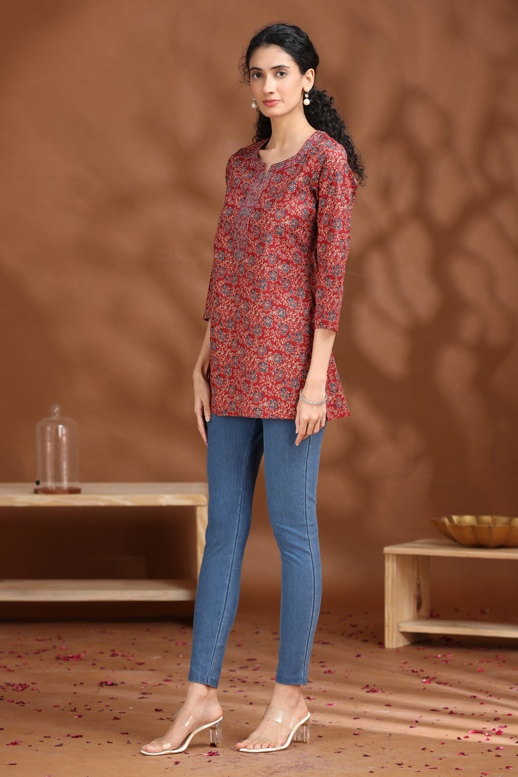 Maroon Printed Cotton Tunic
