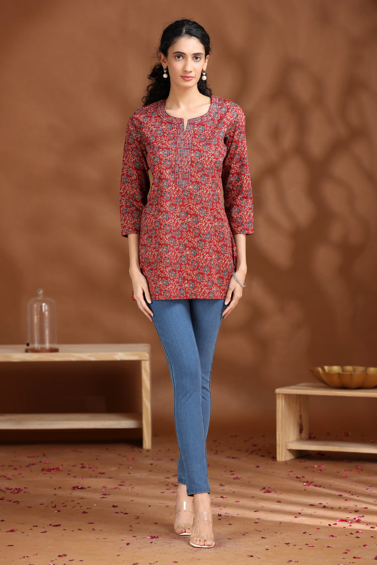 Maroon Printed Cotton Tunic