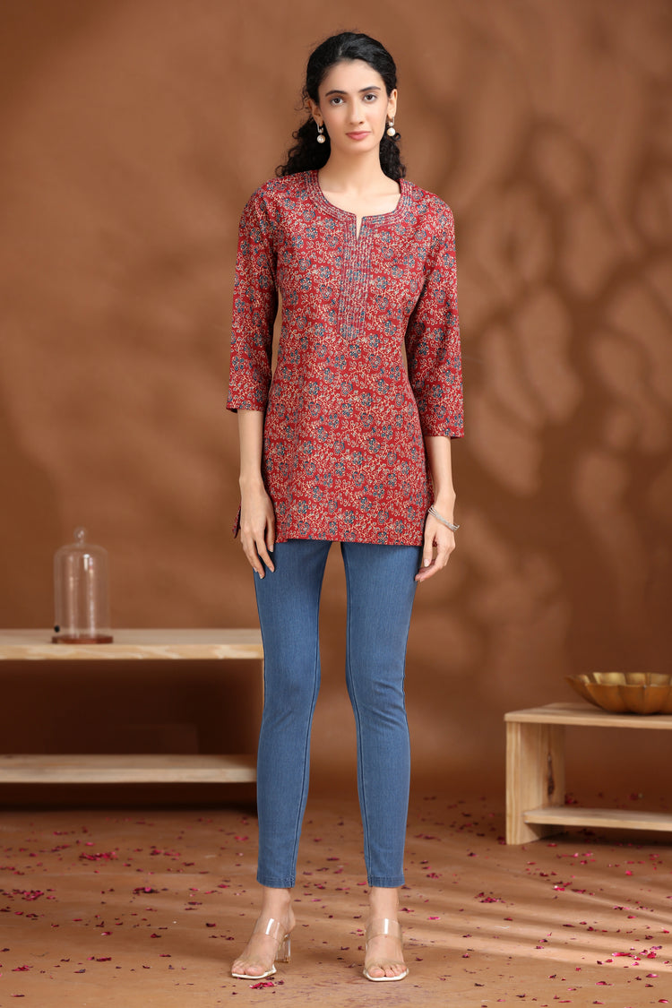 Maroon Printed Cotton Tunic