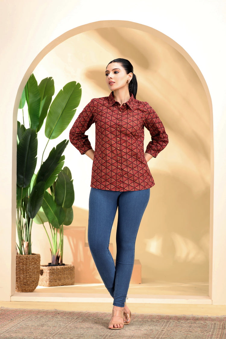 Maroon Printed Cotton Tunic