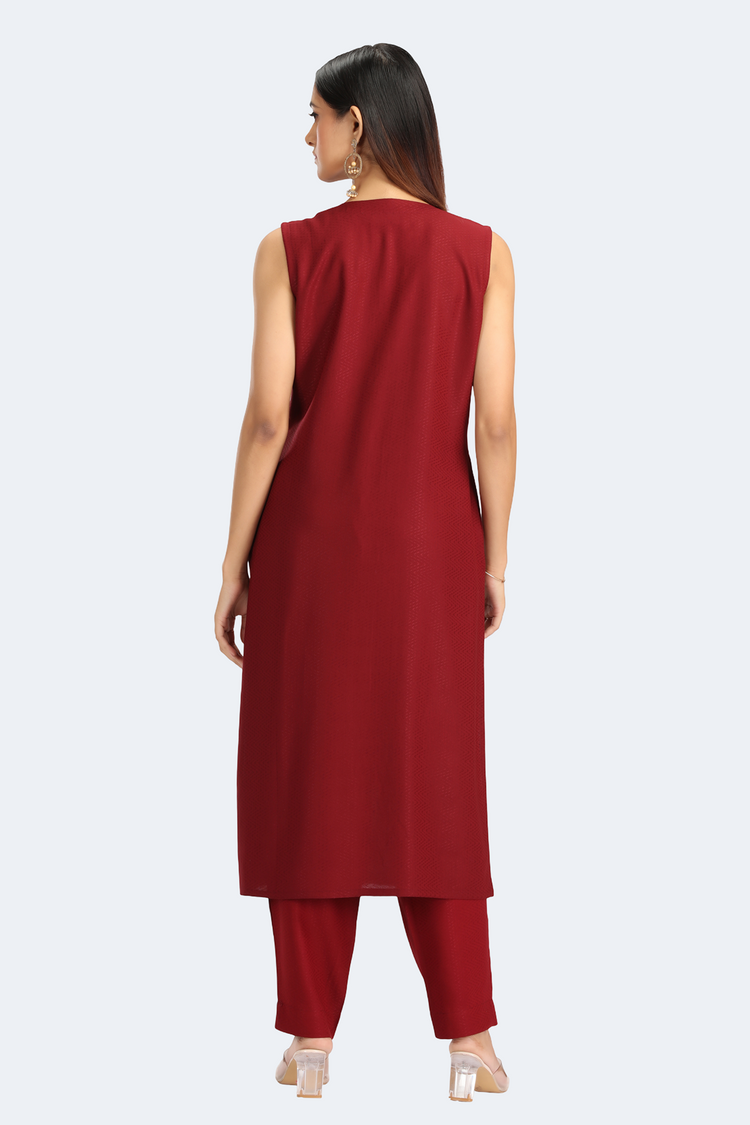 Maroon Rayon Embroidered Straight Kurta Pant Co ord Set