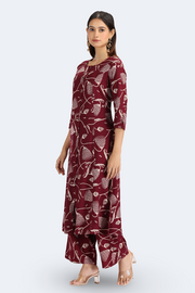 Maroon Rayon Floral Printed Straight Kurta Pant Co ord Set