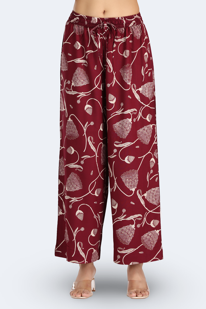 Maroon Rayon Floral Printed Straight Kurta Pant Co ord Set