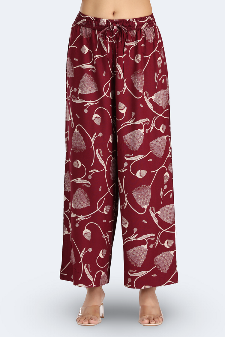 Maroon Rayon Floral Printed Straight Kurta Pant Co ord Set