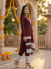 Maroon Velvet Embroidered Straight Ethnic Set