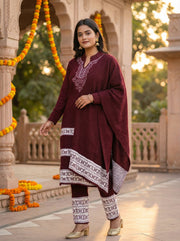 Maroon Velvet Embroidered Straight Ethnic Set