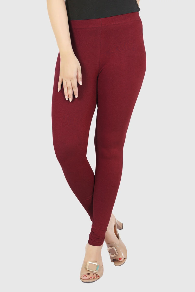 Maroon Cotton Lycra Ankle Length Legging