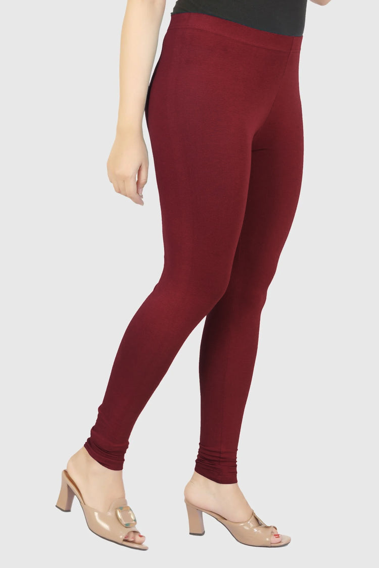 Maroon Cotton Lycra Ankle Length Legging