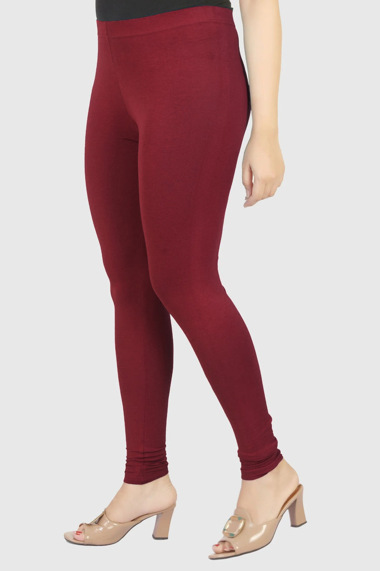 Maroon Cotton Lycra Ankle Length Legging