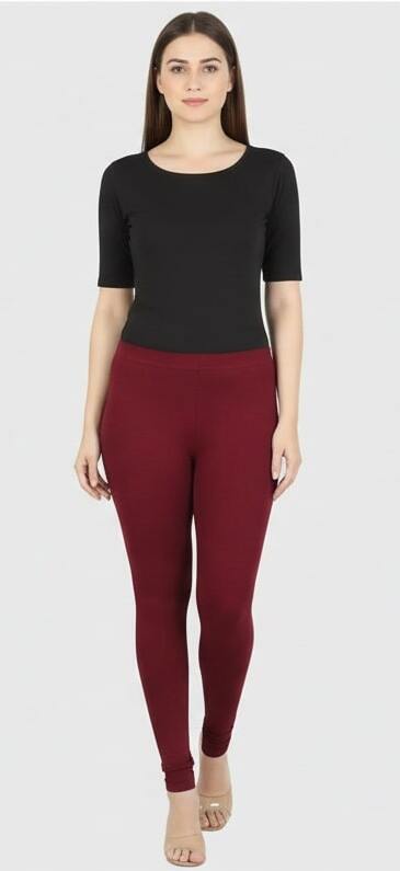 Maroon Cotton Lycra Ankle Length Legging