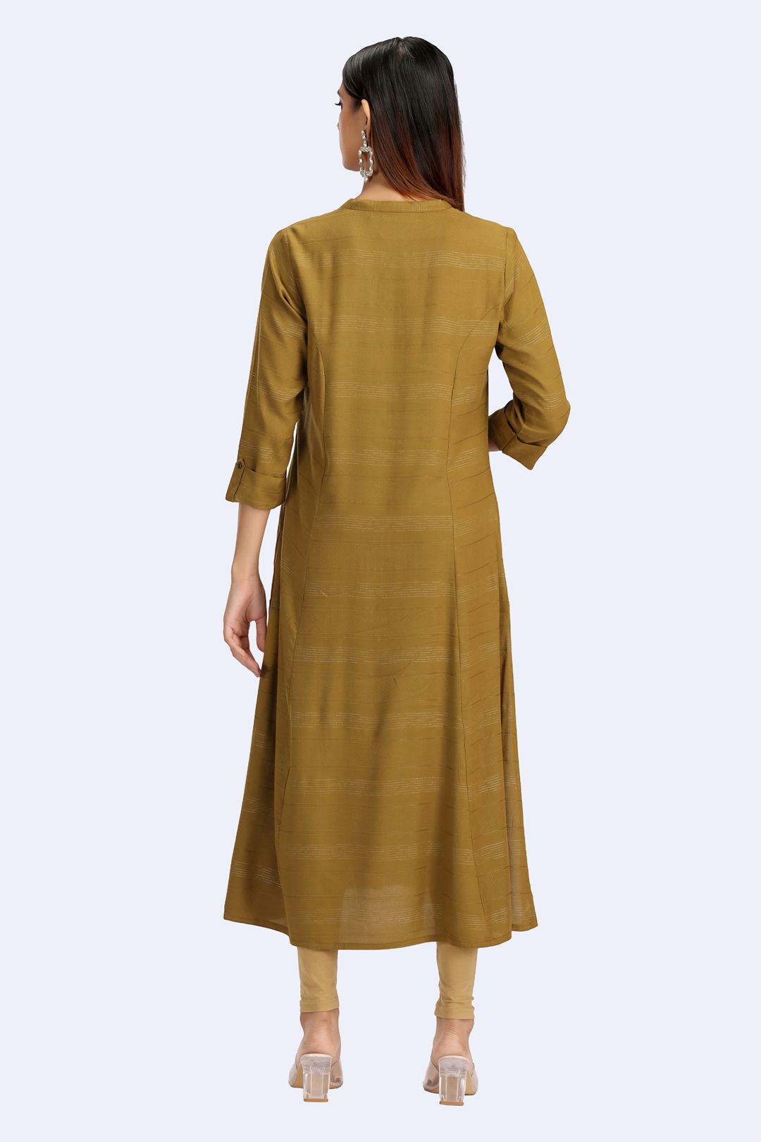 Mehandi Green Jari Stripe Solid A Line Kurta