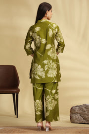 Mehandi Green Soft Silk Printed Straight Kurta Pant Co ord Set for women