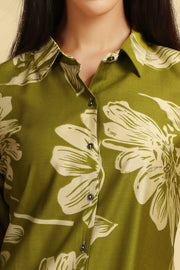 Mehandi Green Soft Silk Printed Straight Kurta Pant Co ord Set for women