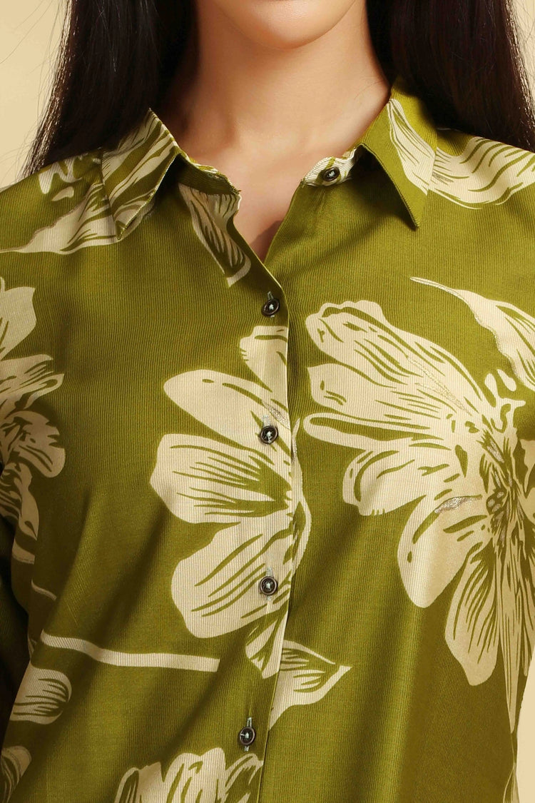 Mehandi Green Soft Silk Printed Straight Kurta Pant Co ord Set for women