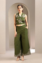 Mehendi Green Flex Cotton Embroidered Straight Kurta and Pant Set