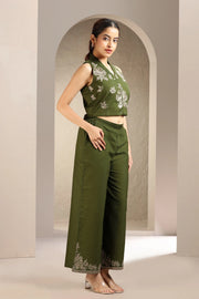 Mehendi Green Flex Cotton Embroidered Straight Kurta and Pant Set