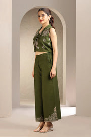 Mehendi Green Flex Cotton Embroidered Straight Kurta and Pant Set