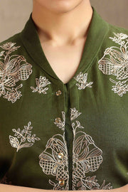 Mehendi Green Flex Cotton Embroidered Straight Kurta and Pant Set