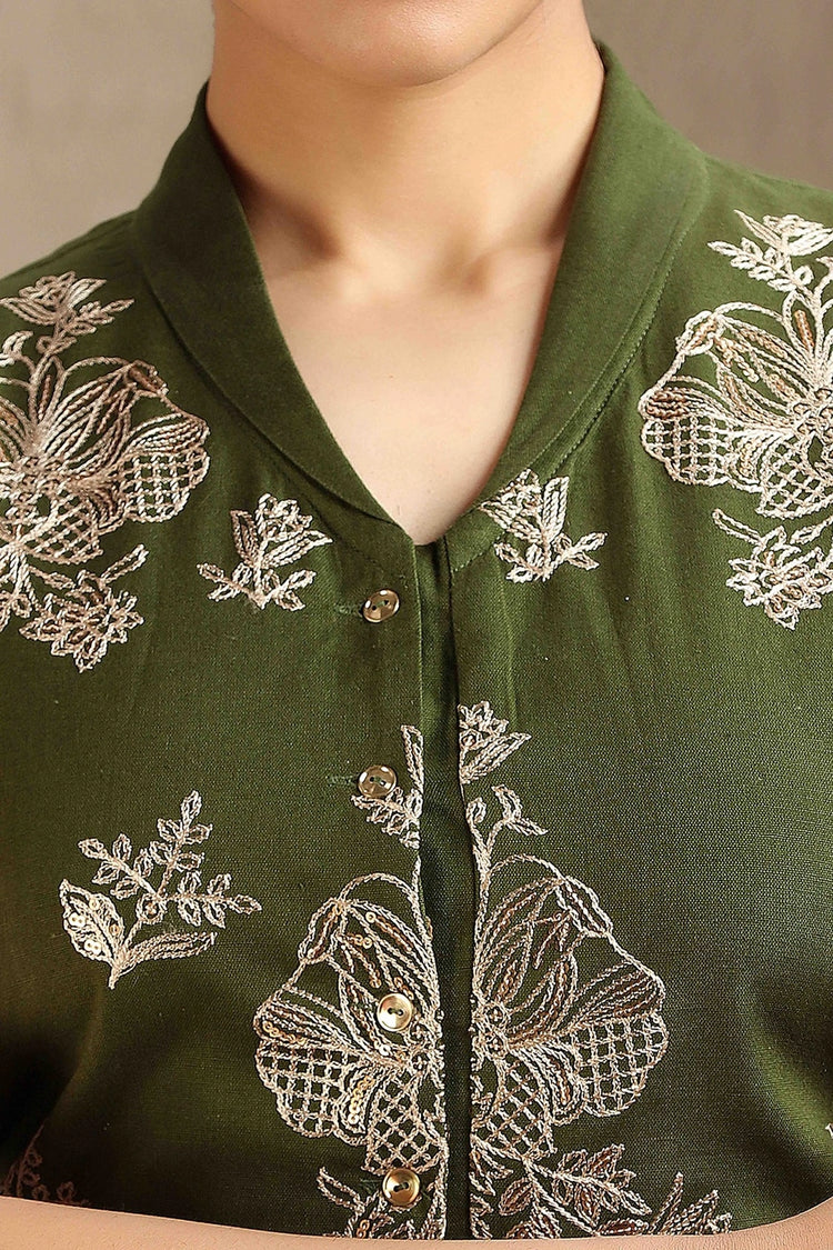 Mehendi Green Flex Cotton Embroidered Straight Kurta and Pant Set