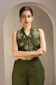 Mehendi Green Flex Cotton Embroidered Straight Kurta and Pant Set