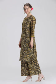 Mehandi Green Handloom Cotton Printed Straight Kurta Pant Co ord Set