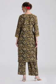 Mehandi Green Handloom Cotton Printed Straight Kurta Pant Co ord Set