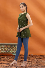 Mehndi Green Flex Cotton Embroidered Short Kurta