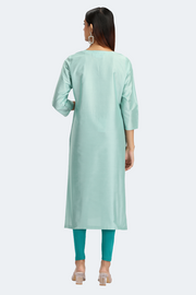 Mint Green PolySilk Embroidered Straight Kurta