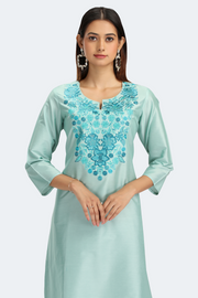 Mint Green PolySilk Embroidered Straight Kurta