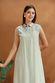 Mint Green Rayon Embroidered A Line Sleeveless Kurta and Pant Set