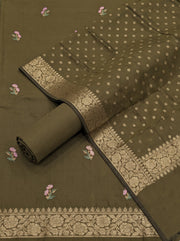 Mulch Green Silk Dress Material with Embroidered Details
