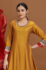 Mustard Embroidered Anarkali Ethnic Set