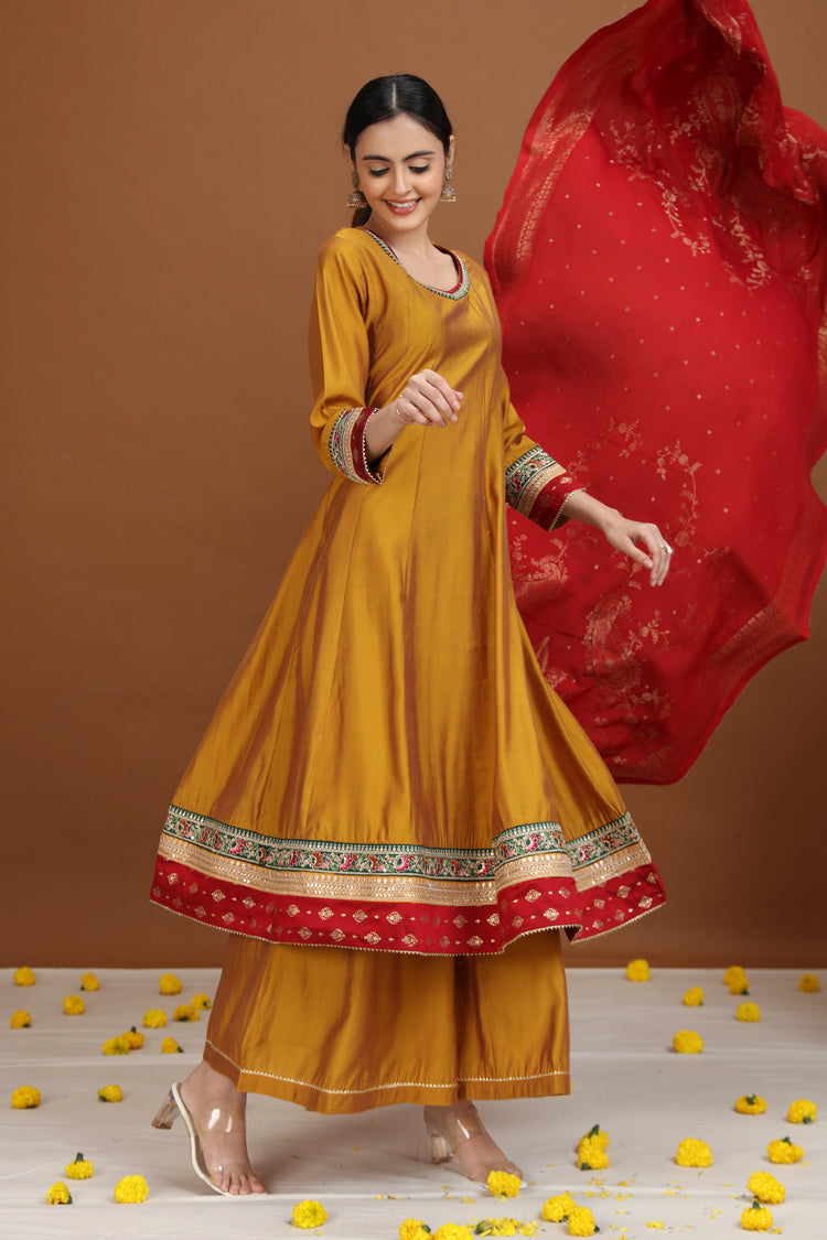 Mustard Embroidered Anarkali Ethnic Set