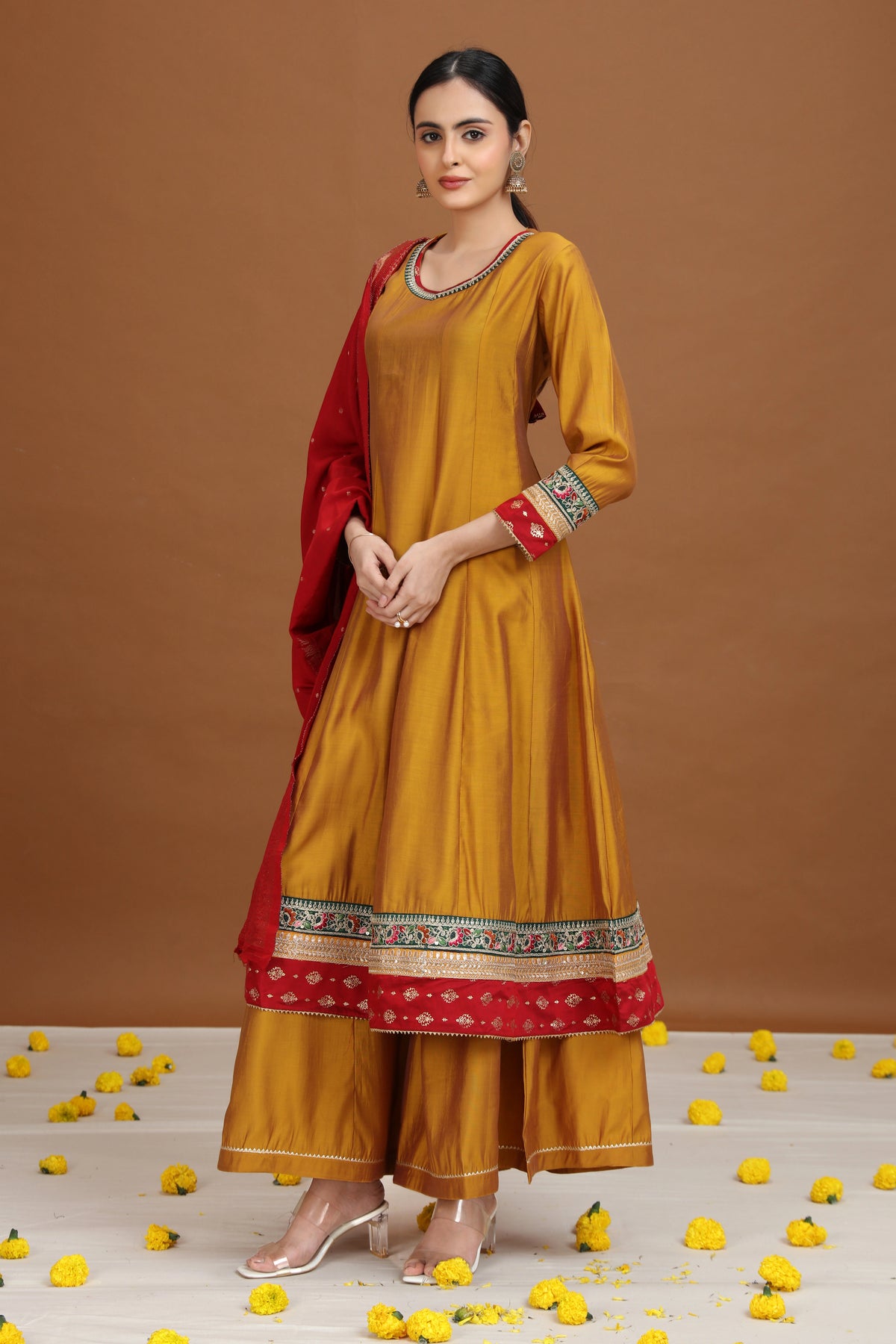 Mustard Embroidered Anarkali Ethnic Set
