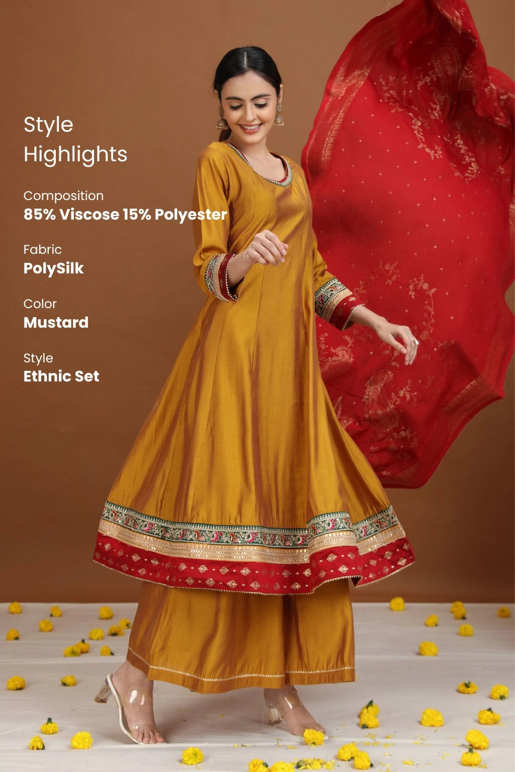 Mustard Embroidered Anarkali Ethnic Set