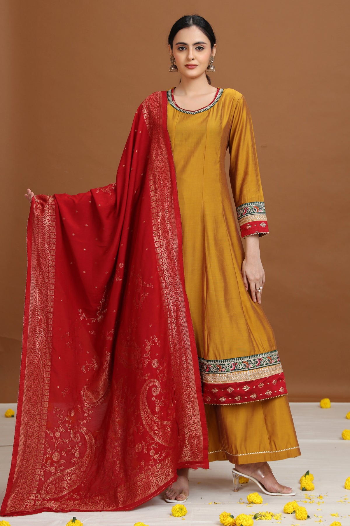 Mustard Embroidered Anarkali Ethnic Set